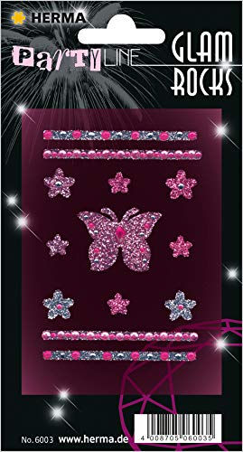 HERMA 6003 Schmucksteine Sticker "Butterfly Pink" Set, selbstklebende Strasssteine für Jungen, Mädchen und Bilder, 13 Glitzersteine für Kinder von HERMA