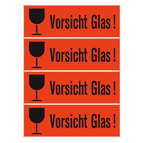 HERMA 6750 Vorsicht Glas Aufkleber, 1000 Stück, 39 x 118 mm, selbstklebend, klein, Warnhinweis Etiketten Versandaufkleber Umzugs-Etiketten für zerbrechliche Warensendungen, neon leuchtrot von HERMA