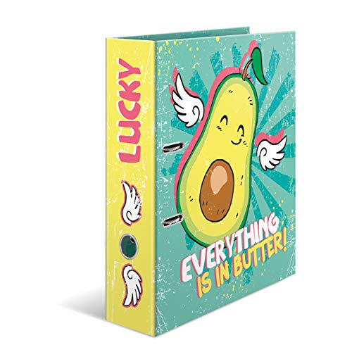 HERMA 7023 Ordner A4 Crazies Lucky Avocado, 7 cm breit, Motiv Aktenordner aus Pappe mit Innendruck für Schule und Büro, stabiler Kinder Ringordner aus Karton für Jungen und Mädchen von HERMA