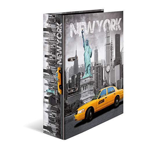 HERMA Ordner A4 New York USA Set, 10 Stück, 7 cm breit, Kinder Ringordner mit Städte Motiv, bunter Aktenordner mit Innendruck für Jungen und Mädchen von HERMA