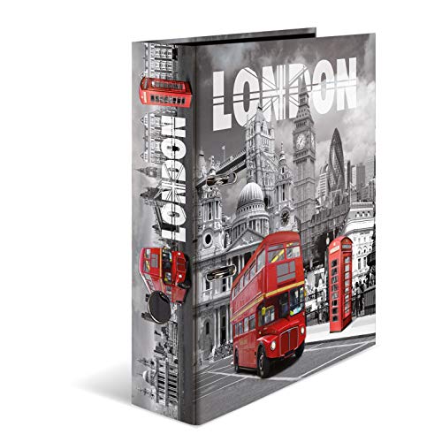 HERMA Ordner A4 London England Set, 10 Stück, 7 cm breit, Kinder Ringordner mit Städte Motiv, bunter Aktenordner mit Innendruck für Jungen und Mädchen von HERMA