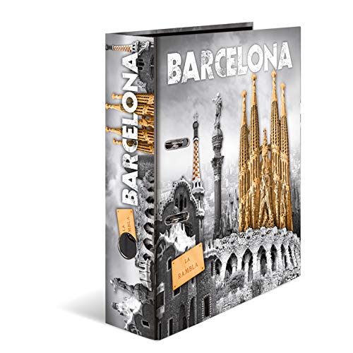 HERMA Ordner A4 Barcelona Spanien Set, 10 Stück, 7 cm breit, Kinder Ringordner mit Städte Motiv, bunter Aktenordner mit Innendruck für Jungen und Mädchen von HERMA