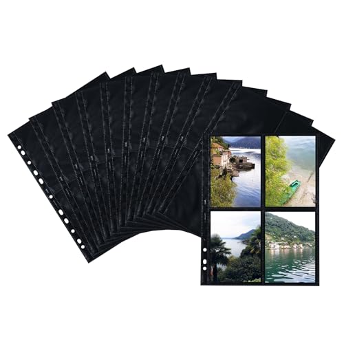 HERMA 7711 Fotohüllen für Ordner, 250 Stück, 10x15 cm, 4 Fächer geteilt, beidseitig bestückbare Fotophan Fotosichthüllen Sammelhüllen Postkartenhüllen Prospekthüllen mit Eurolochung, schwarz von HERMA