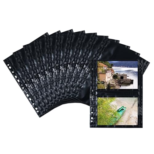 HERMA 7718 Fotohüllen für Ordner, 250 Stück, 13x18 cm quer, 2 Fächer geteilt, beidseitig bestückbare Fotophan Fotosichthüllen Sammelhüllen Postkartenhüllen Prospekthüllen mit Eurolochung, schwarz von HERMA