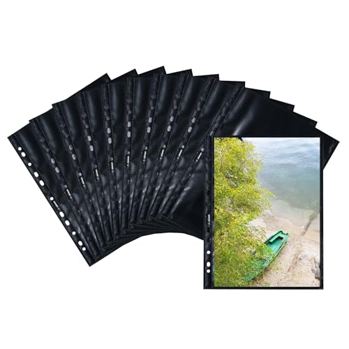 HERMA 7719 Fotohüllen für Ordner, 250 Stück, 20x30 cm, 1 Fach, beidseitig bestückbare Fotophan Fotosichthüllen Sammelhüllen Postkartenhüllen Prospekthüllen mit Eurolochung, schwarz von HERMA