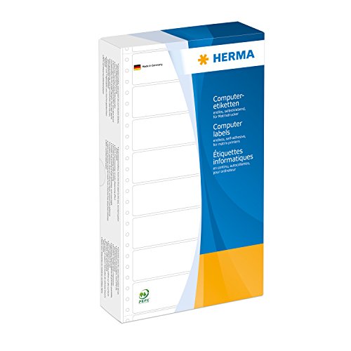 HERMA 8073 Computeretiketten endlos perforiert, 147,32 x 99,2 mm, 1-bahnig, 1000 Stück, selbstklebend, Endlosetiketten Aufkleber mit Führungslochrand, matt, blanko Papier Computer Etiketten, gelb von HERMA