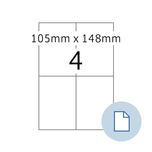 HERMA 8404 Universal Etiketten, 500 Blatt, 105 x 148 mm, 4 pro A4 Bogen, 2000 Stück, selbstklebend, bedruckbar, matt, blanko Papier Klebeetiketten Aufkleber, weiß von HERMA