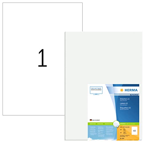 HERMA 8692 Universal Etiketten, 700 Blatt, 297 x 420 mm, 1 pro A3 Bogen, 700 Stück, selbstklebend, bedruckbar, matt, blanko Papier Klebeetiketten Aufkleber, weiß von HERMA