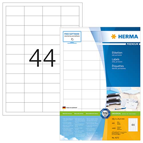 HERMA Etikett, Inkjet/Laser/Kopierer, selbstklebend, 48,3 x 25,4 mm, weiß (4.400 Stück), Sie erhalten 1 Packung á 4400 Stück von HERMA