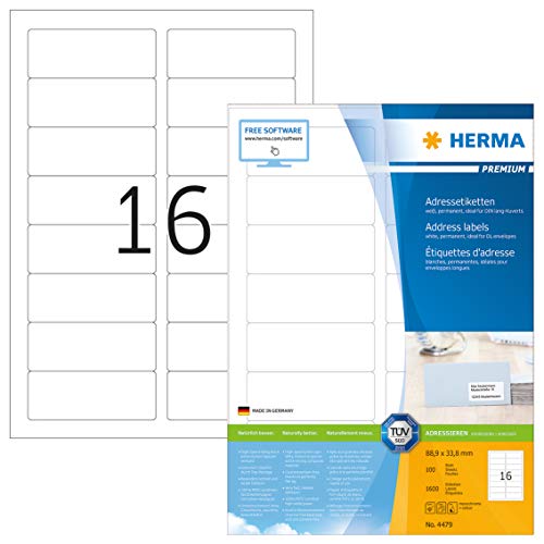 HERMA Etikett, Inkjet/Laser/Kopierer, selbstklebend, 88,9 x 33,8 mm, weiß (1.600 Stück), Sie erhalten 1 Packung á 1600 Stück von HERMA