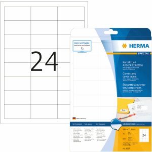 HERMA Etiketten weiß Korrektur/Abdeckband 64,6x33,8mm Special A4 von HERMA