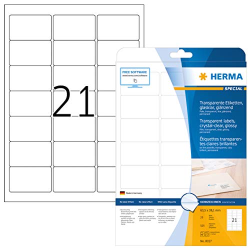 HERMA Folien-Etiketten SPECIAL, 63,5 x 38,1 mm, transparent, Sie erhalten 1 Stück á 25 Blatt von HERMA