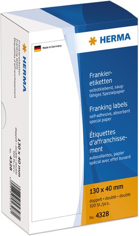 HERMA Frankieretikett, Einzeletikett, selbstklebend, Spezialpapier, 130 x 40 mm, weiß (500 Stück), Sie erhalten 1 Packung á 500 Stück von HERMA