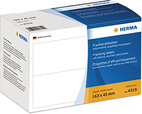 HERMA Frankieretikett, Frankiermaschine, 2 auf Bogen, selbstklebend, Spezialpapier, 163 x 45 mm, weiß (1.000 Stück), Sie erhalten 1 Packung á 1000 Stück von HERMA