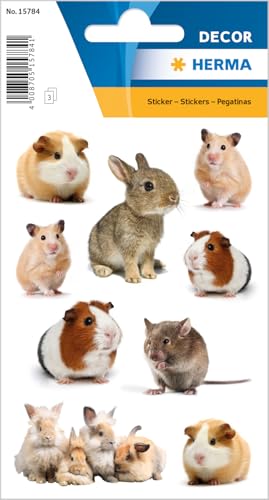 HERMA Maus Aufkleber, Hamster Sticker für Kinder & Kleinkinder, Kinderaufkleber mit Meerschweinchen Hasen Kaninchen Motiv für Stickeralbum Scrapbook Fotoalbum Geschenk Geburtstag Dekoration Basteln von HERMA