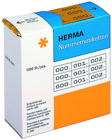 HERMA Nummernetikett, 3fach, 000. - 999, selbstklebend, Papier, 22 x 10 mm, braun, Druckfarbe: schwarz (1.000 Stück), Sie erhalten 1 Packung á 1000 Stück von HERMA