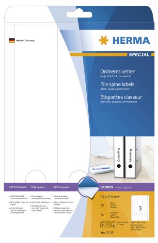 HERMA Ordnerrucken-Etiketten 61,0 x 297,0 mm 1 Pack = 25 Blatt von HERMA