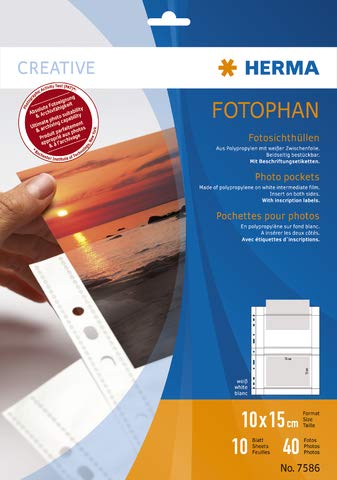 HERMA Prospekthülle FOTOPHAN, A4, weiß, für: 4 Fotos 10 x 15 cm quer (10 Stück), Sie erhalten 1 Packung á 10 Stück von HERMA