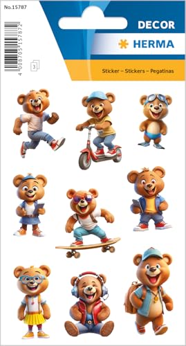 HERMA Teddy Bär Aufkleber, Tier Sticker für Kinder & Kleinkinder, Kinderaufkleber mit Bär Motiv für Stickeralbum Scrapbook Fotoalbum Geschenk Geburtstag Dekoration Briefe Basteln von HERMA