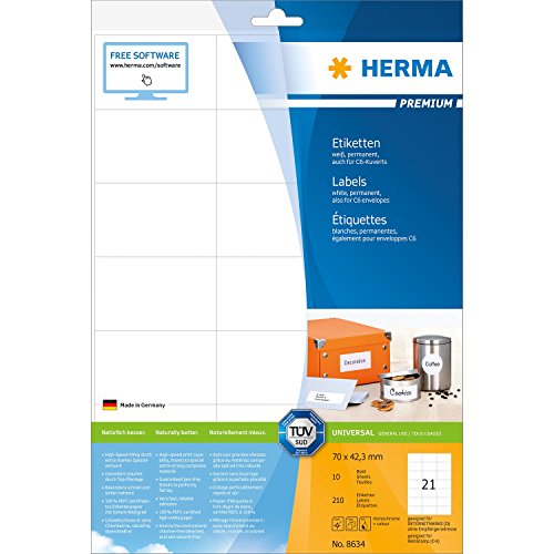 HERMA UniversalEtiketten PREMIUM, 70 x 42, 3 mm, weiß 8634 von HERMA