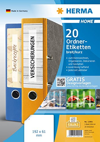 Herma 12901 Ablösbare Ordneretiketten A4, 192 x 61 mm, weiß, 5 Packungen von HERMA