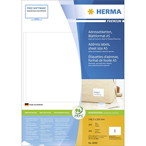 Herma 8690 Etiketten A5, Weiß, 400 Stück von HERMA