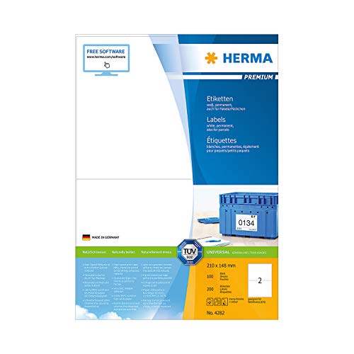 Herma Premium-Etiketten auf A4-Blättern, permanent haftend, 210 x 148 mm 200 4282 100 von HERMA