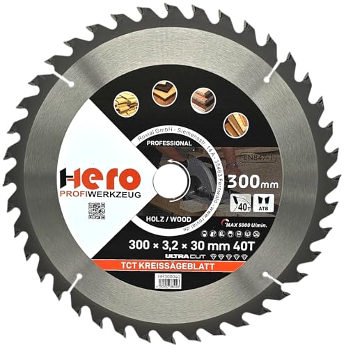 HERO Kreissägeblatt 300 x 30/20 mm 40 Zähne Hartmetall Sägeblatt TCT Ersatzsägeblatt für Holzbearbeitung Weich & Hartholz, Nichteisenmetalle Universal Handsäge, Gehrungssäge, Tischkreissäge, Kappsäge von HERO PROFIWERKZEUG