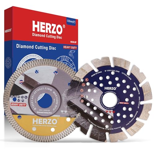 HERZO 2er Set Diamant Trennscheibe 125 mm für Keramik, Porzellan, Fliesen(Gelber X-förmiger Rand Trennscheibe), Granit, Marmor(Blau Trennscheibe 125mm) von HERZO