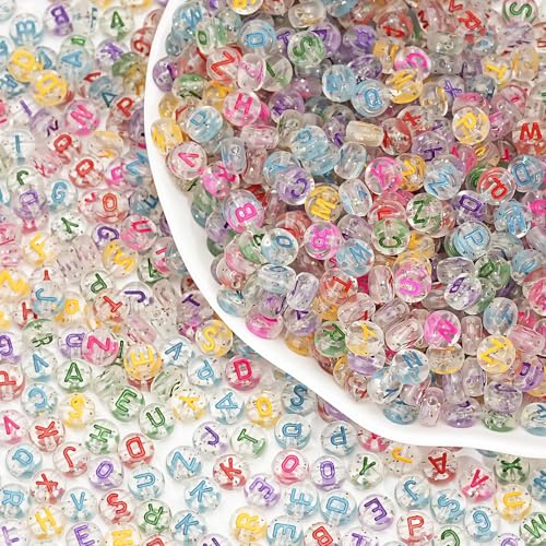 HERZONE 1000pcs buchstabenperlen zum Auffädeln Acryl Alphabet Perlen Mix A-Z Perlen für die Schmuckherstellung DIY Halskette Armband Schlüsselbund (D transparent type B) von HERZONE