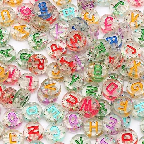 HERZONE 1000pcs buchstabenperlen zum Auffädeln Acryl Alphabet Perlen Mix A-Z Perlen für die Schmuckherstellung DIY Halskette Armband Schlüsselbund (D transparent type B) von HERZONE