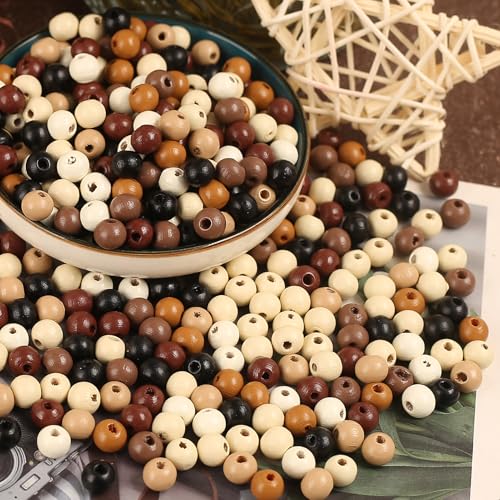 HERZONE 1000pcs holzperlen runde 8mm Holz Perlen zum Auffädeln für DIY Schmuck Herstellung (dunkel-8mm) von HERZONE