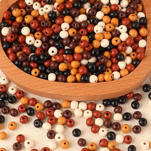 HERZONE 1000pcs runde Holzperlen in bunt Natürliche Holz Perlen zum Auffädeln für DIY Schmuck Herstellung (bunt-8mm) von HERZONE