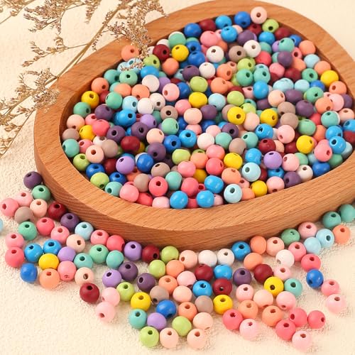 HERZONE 1000pcs runde Holzperlen in bunt Natürliche Holz Perlen zum Auffädeln für DIY Schmuck Herstellung (bunt 8mm) von HERZONE