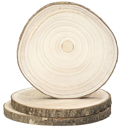 HERZONE 18~20cm Paulownia Holzscheiben 3pcs Holzscheiben zum Basteln, Polierte Holzplatte Rund aus Natürlichem Paulownia-Holz, (18~20cm/3pcs) von HERZONE