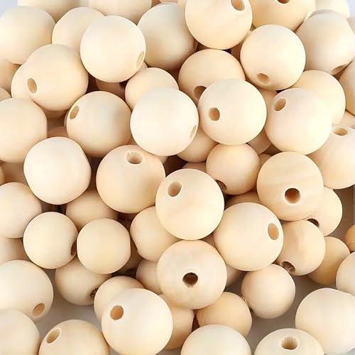 HERZONE 200pcs Runde Holzperlen 14mm Natürliche Holz perlen zum Auffädeln, Natürliche Lose Spacer Perlen für Bastelarbeiten, dekorative Accessoires, für DIY Schmuckarmbänder (14mm) von HERZONE