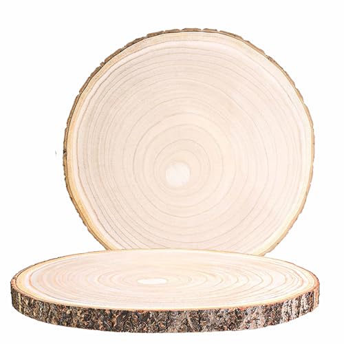 HERZONE 2pcs Paulownia Holzscheiben 30-35cm Holzscheiben zum Basteln, Polierte Holzplatte Rund aus Natürlichem Paulownia-Holz (2) von HERZONE