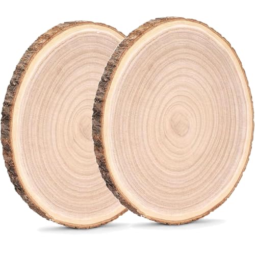 HERZONE 2pcs Paulownia Holzscheiben 35-40cm Holzscheiben zum Basteln,Dicke ca.2mm Polierte Holzplatte Rund aus Natürlichem Paulownia-Holz (2) von HERZONE