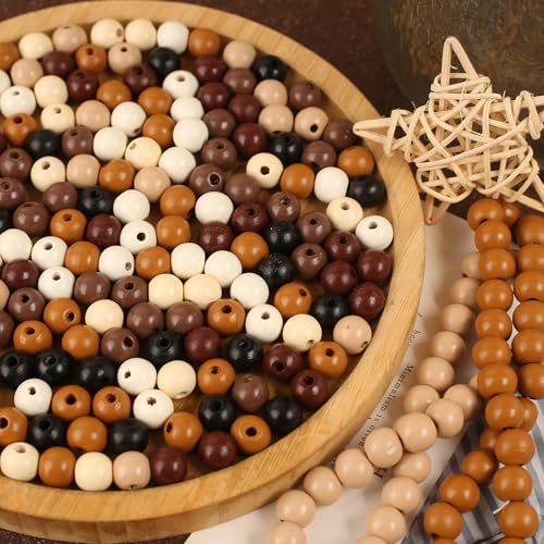 HERZONE 400pcs holzperlen vintage runde 12mm Holz Perlen zum Auffädeln für DIY Schmuck Herstellung (dunkel-12mm) von HERZONE