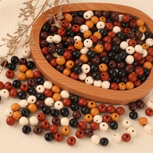 HERZONE 500pcs runde Holzperlen in bunt Natürliche Holz Perlen zum Auffädeln für DIY Schmuck Herstellung (bunt-10mm) von HERZONE