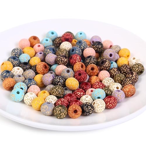 HERZONE 50pcs bunte Holzperlen runde Holz Perlen zum Auffädeln für DIY Schmuck Herstellung (D) von HERZONE