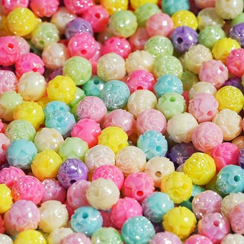 HERZONE 840pcs bunt perlen zum auffädeln 8mm Acrylperlen mit Loch blume Bunte Perlen für DIY Schmuckherstellung, Armbänder, Halsketten, Kleidung, Basteln (B 8mm) von HERZONE