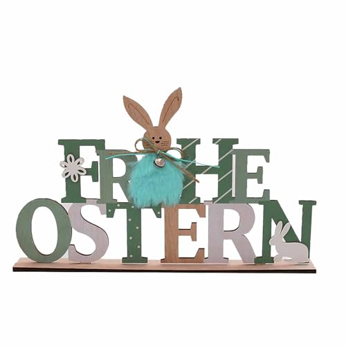 HERZONE Hase Aufsteller für Ostern,Osterhase Figur osterndeko Osterhase zum Hinstellen (blau-Frohe Ostern) von HERZONE