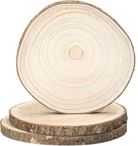 HERZONE-Paulownia-Holzscheiben, Holzscheiben zum Basteln, Polierte Holzplatte Rund aus Natürlichem Paulownia-Holz, (12~14cm/8pcs) von HERZONE