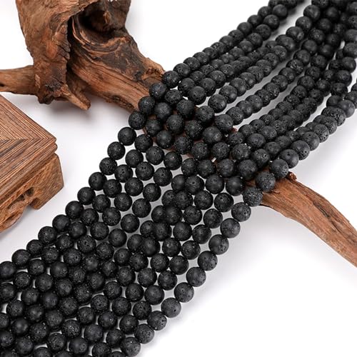 HERZONE Schwarze Lavaperlen 378pcs 6mm Glücks Lavastein Vulkanstein Naturstein Perlen für Armbänder, Schmuck, mit Loch, (6mm) von HERZONE