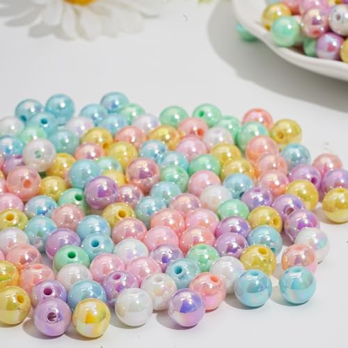 HERZONE bunt perlen zum auffädeln 10mm Acrylperlen mit Loch ca.380pcs Runde Bunte Perlen für DIY Schmuckherstellung, Armbänder, Halsketten, Kleidung, Basteln (A 10mm) von HERZONE