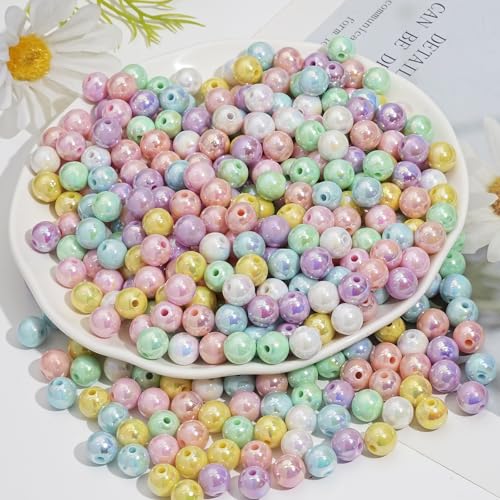 HERZONE bunt perlen zum auffädeln ca.750pcs Acrylperlen mit Loch Runde Bunte Perlen für DIY Schmuckherstellung, Armbänder, Halsketten, Kleidung, Basteln (A 8mm) von HERZONE