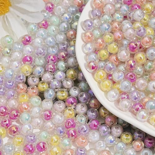 HERZONE bunt perlen zum auffädeln ca.780pcs Acrylperlen mit Loch Runde Bunte Perlen für DIY Schmuckherstellung, Armbänder, Halsketten, Kleidung, Basteln (B 8mm) von HERZONE