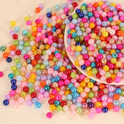 HERZONE ca.1500pcs runde bunt Perlen zum Auffädeln 6mm kunstperlen Glasperlen für DIY Schmuckherstellung Armbänder Halskette Handwerk (bunt) von HERZONE