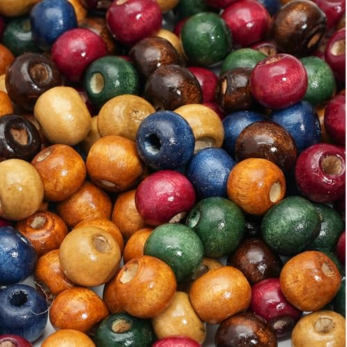 HERZONE ca.400pcs bunte Holzperlen 12mm runde Holz Perlen zum Auffädeln für DIY Schmuck Herstellung (color 12mm) von HERZONE